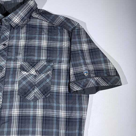 Kuhl Eluxur Short Sleeve Button Down Polyester Shirt Blue Men’s Size Large - Picture 2 of 9